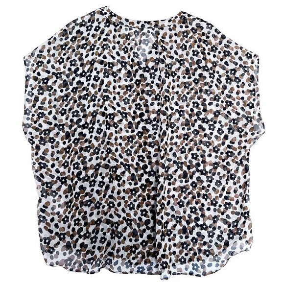 LOGO Womens Animal Print Top Size XL Sheer Floral Chiffon Button Front - Picture 6 of 8